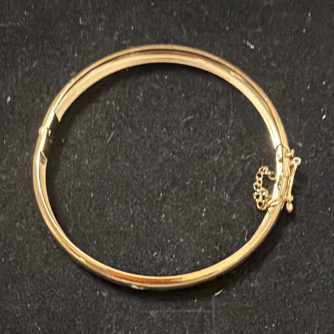 Gold Tone Bangle Bracelet with Push Lock Closure & Safety Chain Metal No Stone