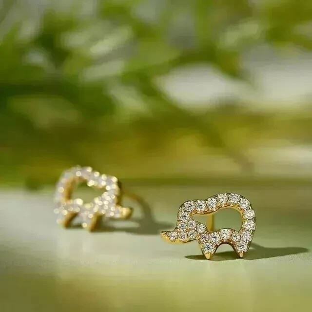 2Ct Round CutReal Moissanite Elephant Shape Women’s Stud 14K Yellow Gold Plated