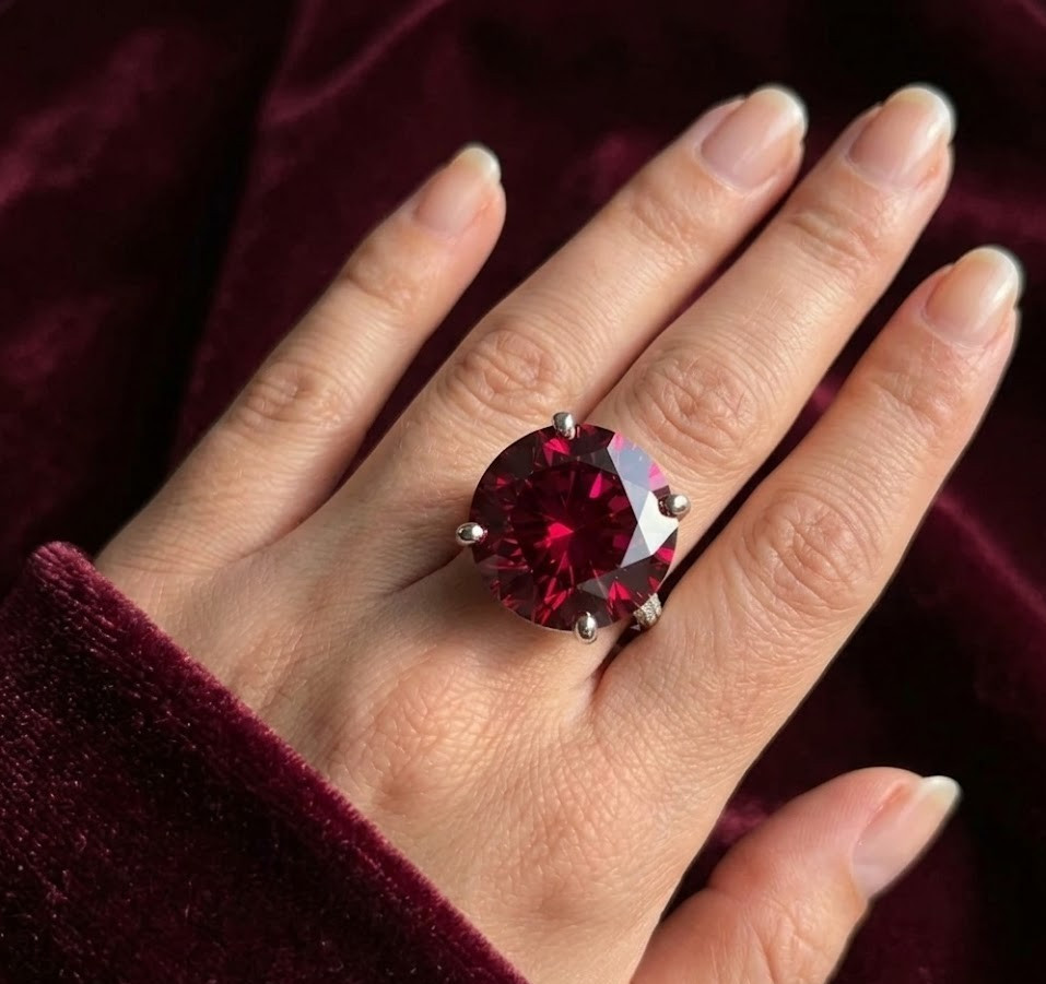 28.00 CT Certified Round Cut Red Diamond Ring, Tariffs FREE & Matching Studs
