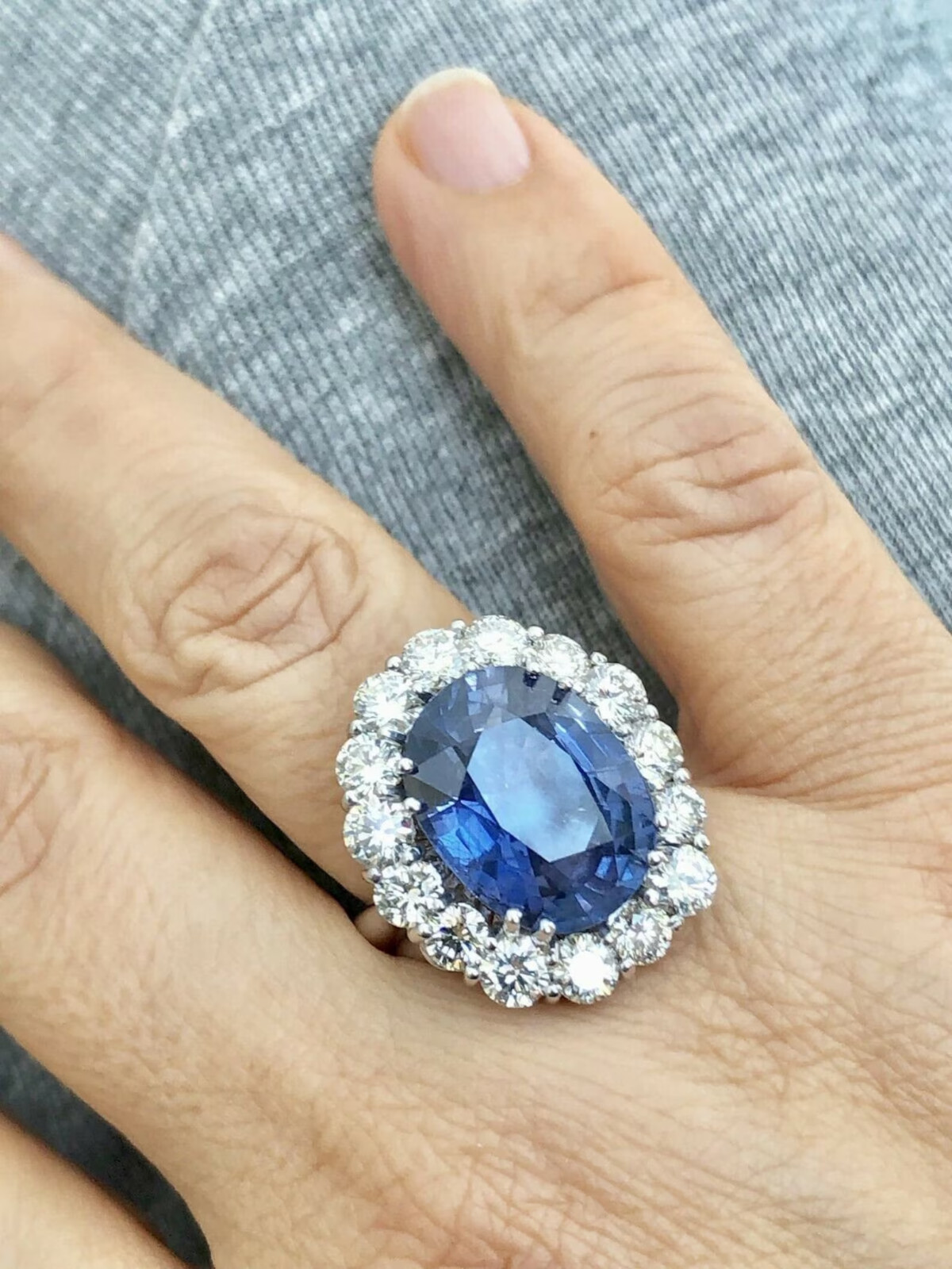 5.80 Ct Oval Cut Natural Sapphire Diamond Engagement Ring 14K White Gold Size 8