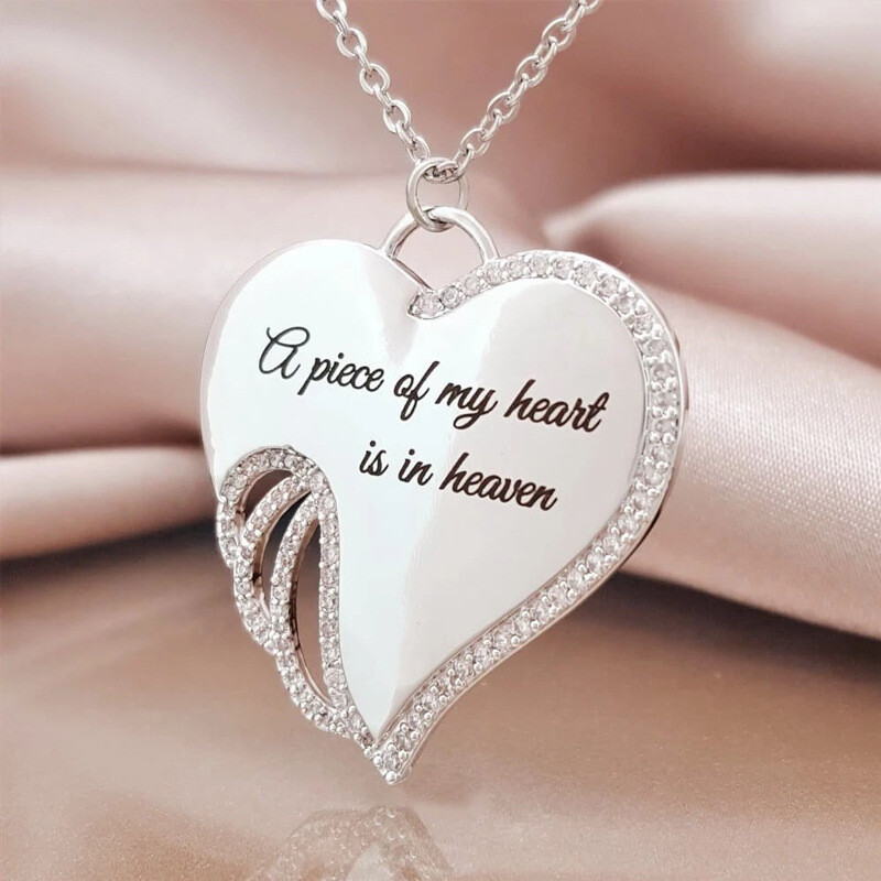 A Piece of My Heart Has Wings Angel Heart Memorial Pendant Keepsake Necklace