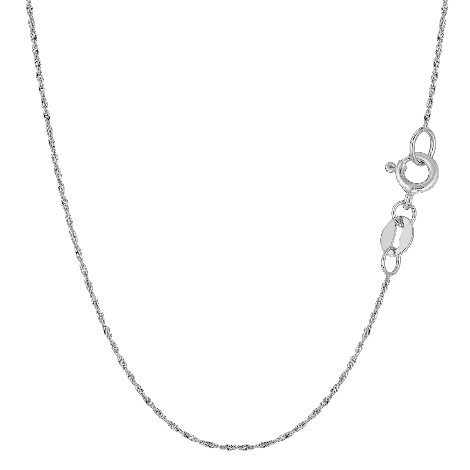 10k White Real Gold Singapore Chain Necklace, 0.8mm, 16″