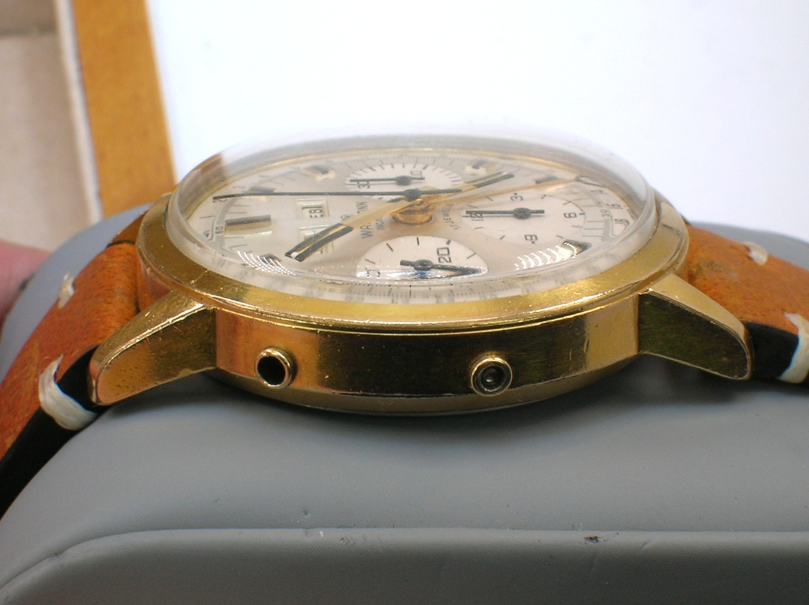 WAKMANN JUMBO TRIPLE DATE CHRONO VALJOUX 730-WORKING-SMALL PUSHER HEAD MISSING