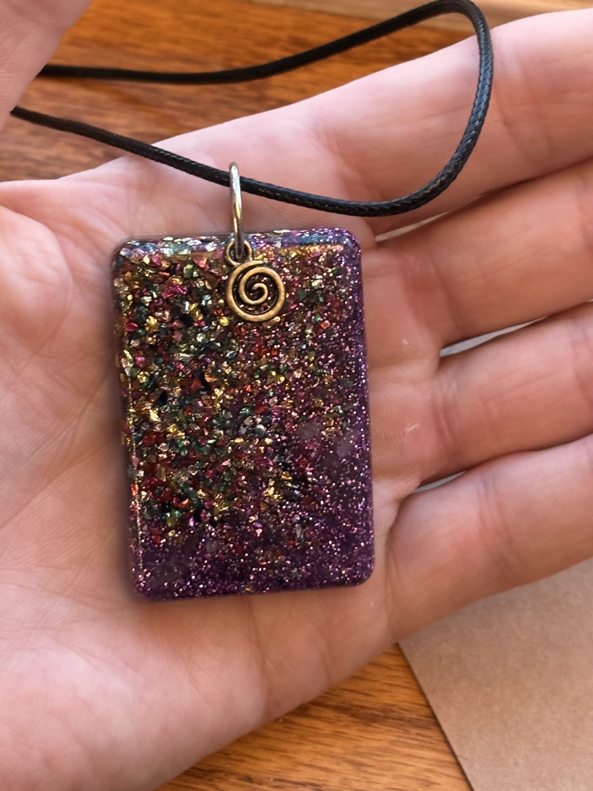 Handmade Resin Glitter Pendant Necklace – Crushed Glass Sparkle –purple Jewelry