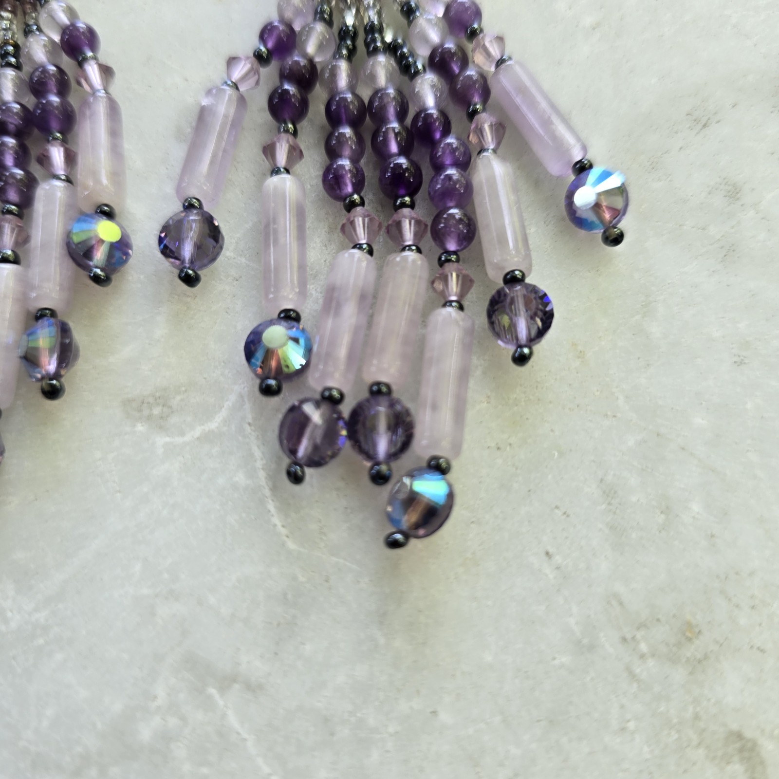 Vintage Chipita Purple Dangle/Lavander Beaded Earrings Pierced (Unsign)