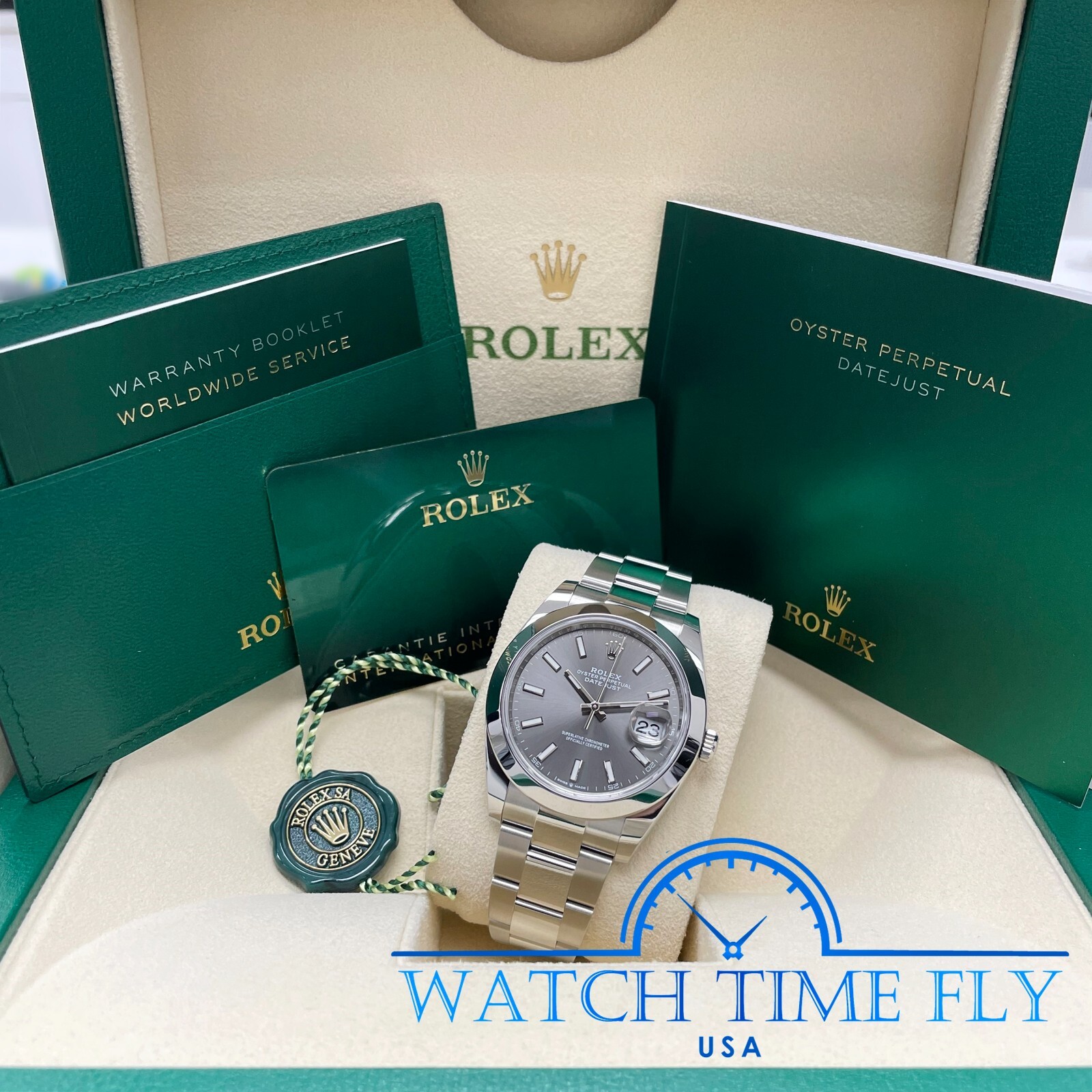 Rolex 126300 Datejust 41mm Rhodium Index Dial Oyster Band Stainless Smooth Bezel