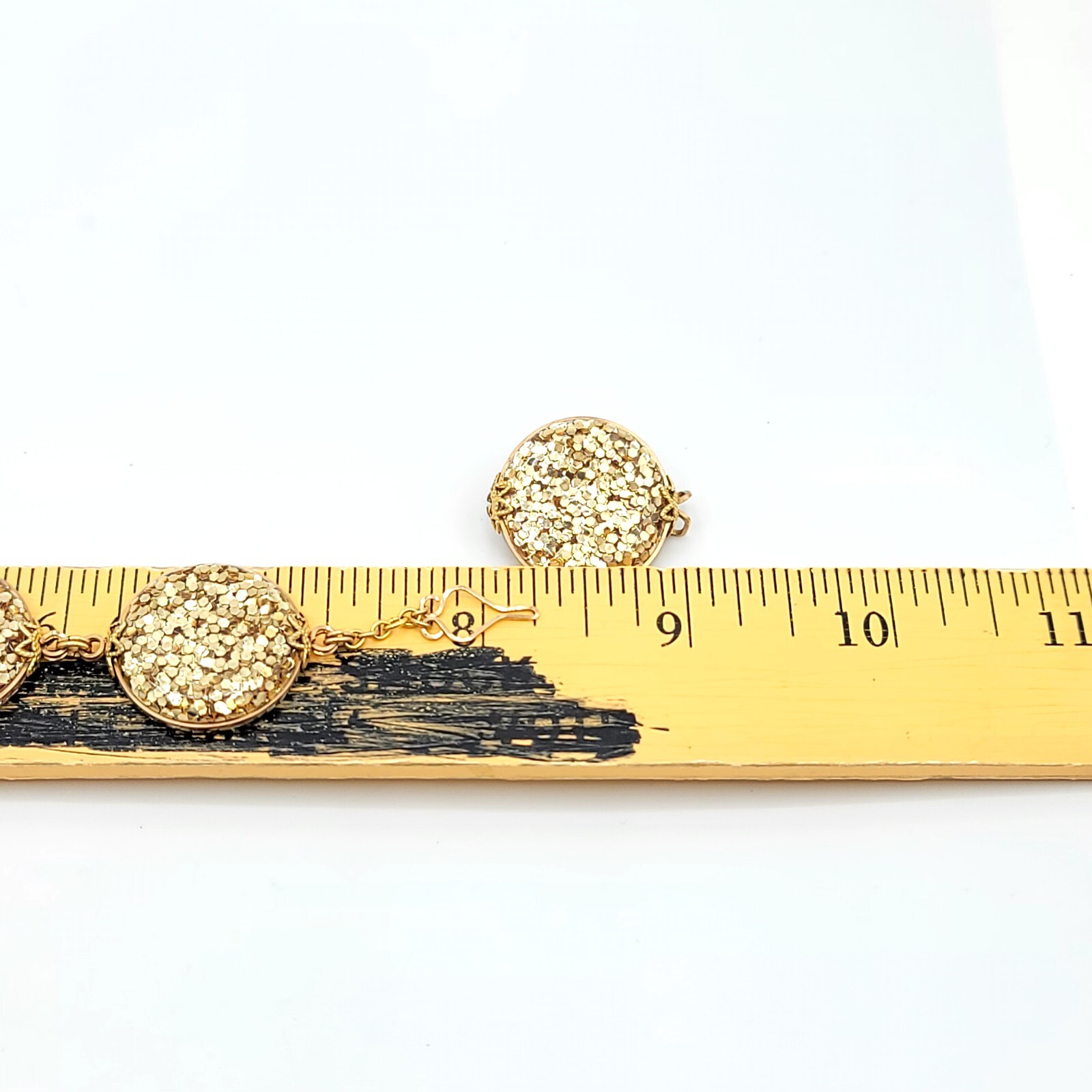 Vtg Rare Set HILLCRAFT Bracelet & Earrings Glitter Lucite Gold Filled Jewelry