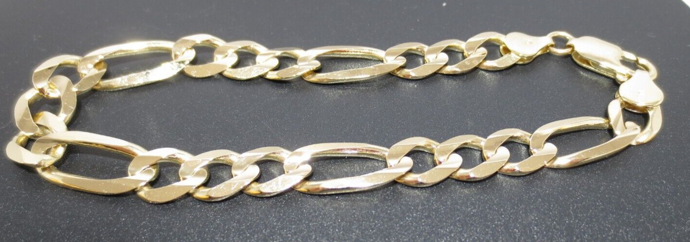 STUNNING 14K YG 3+1 FIGARO LINK BRACELET 8.75″ LONG 8.45 MM WIDE 17.26g(G128056)