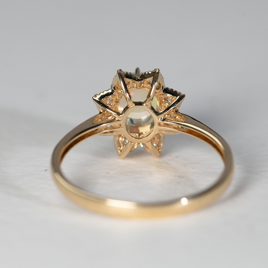 Sunflower Fire Opal Diamond Engagement Ring 14K Yellow Gold