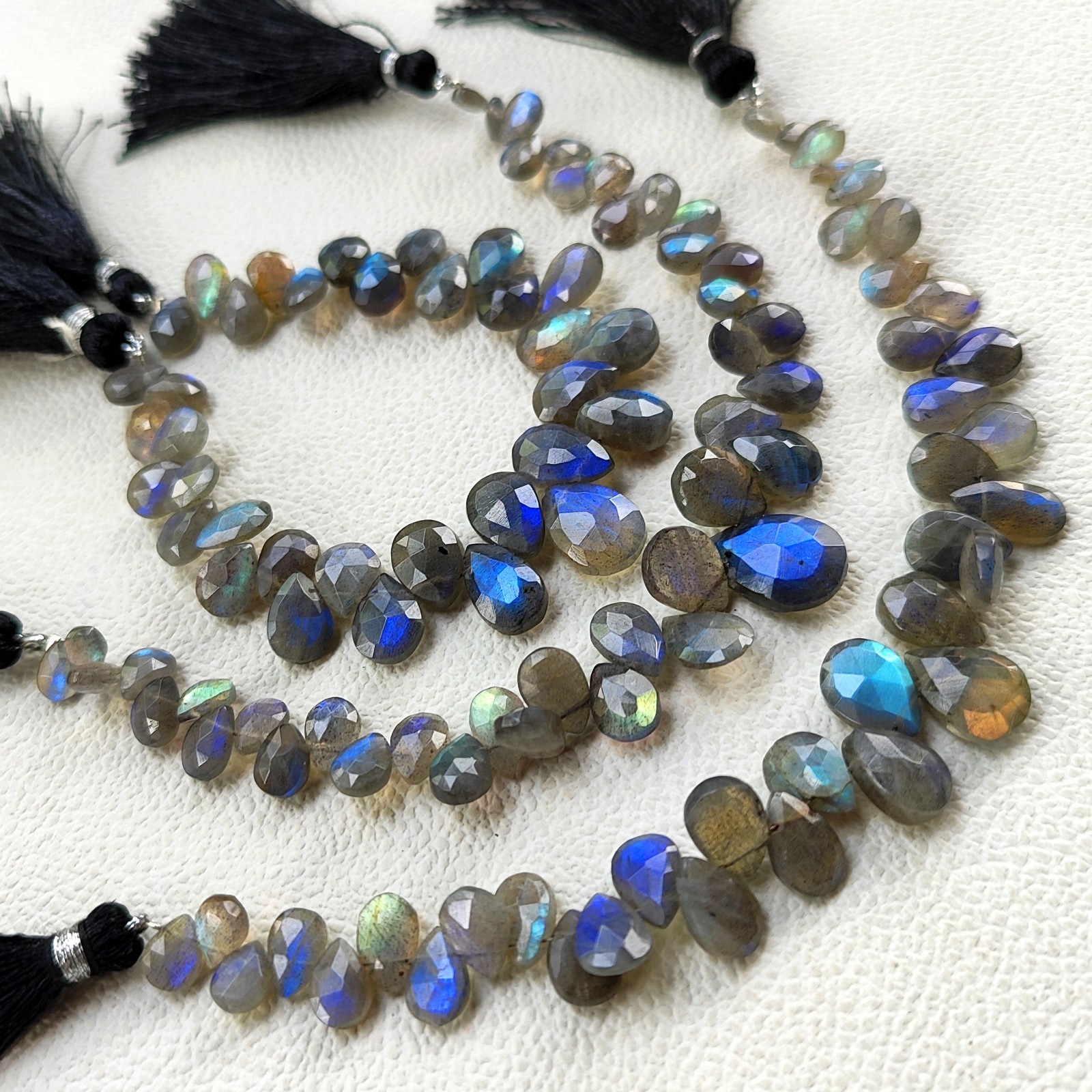 Rainbow Fire Labradorite 7″ Strand Pear Faceted Beads 8x6mm to 13x10mm Size