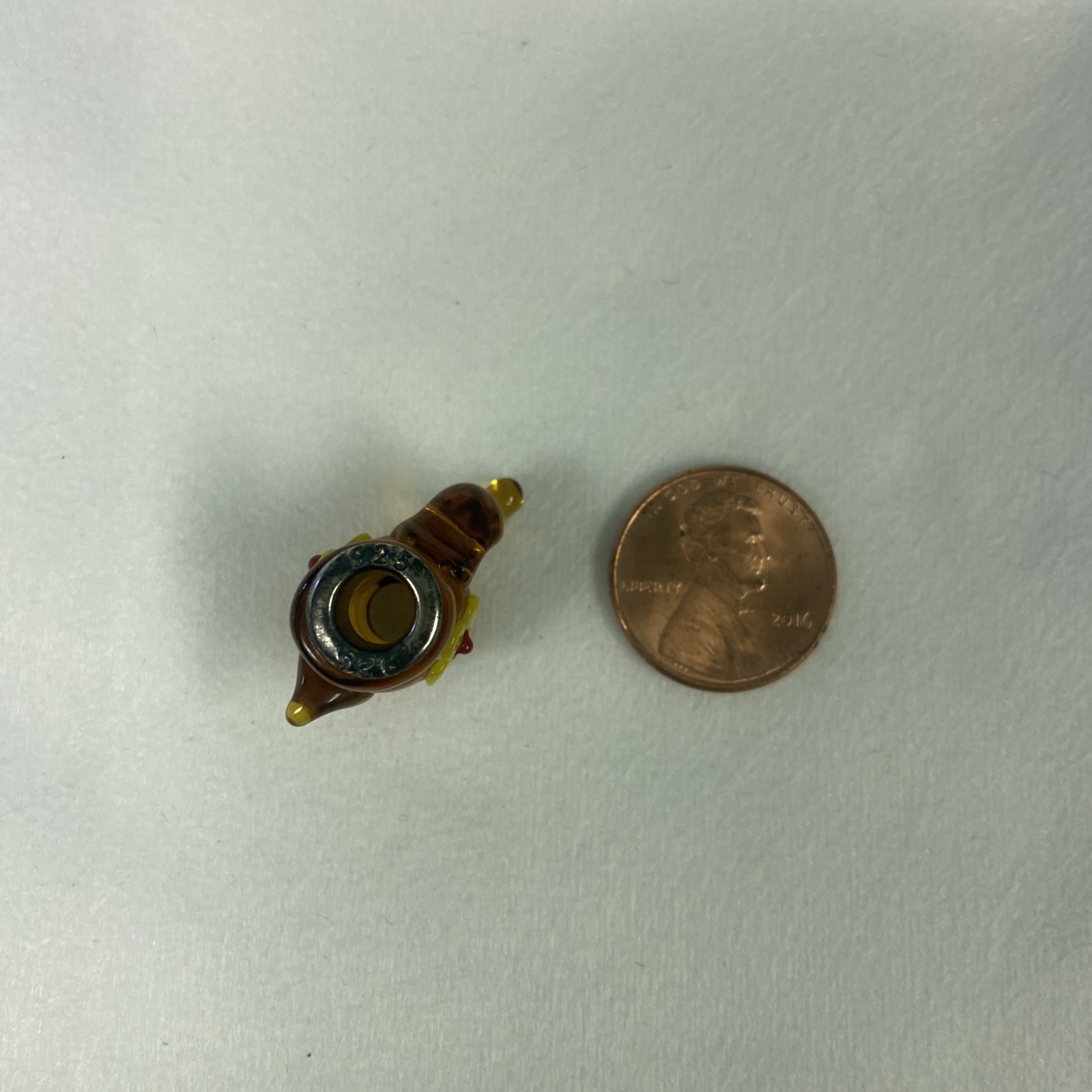 Sterling Silver Coffee Teapot .925 Brown glass Bead Charm fits store bracelets