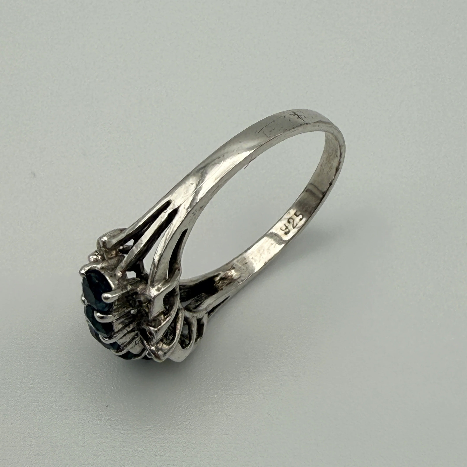 Silver Ring 925 Sterling Blue Green Stones Cubic Zirconia Ring Size 56 Vintage 1990