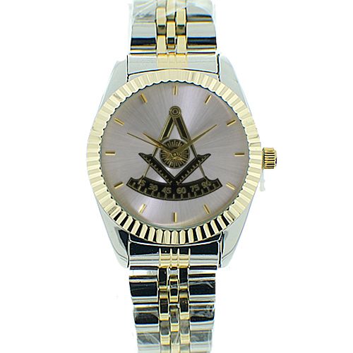 Masonic Past Master’s Freemasons Watch. Duo-Tone Gold & Silver Color Steel Band