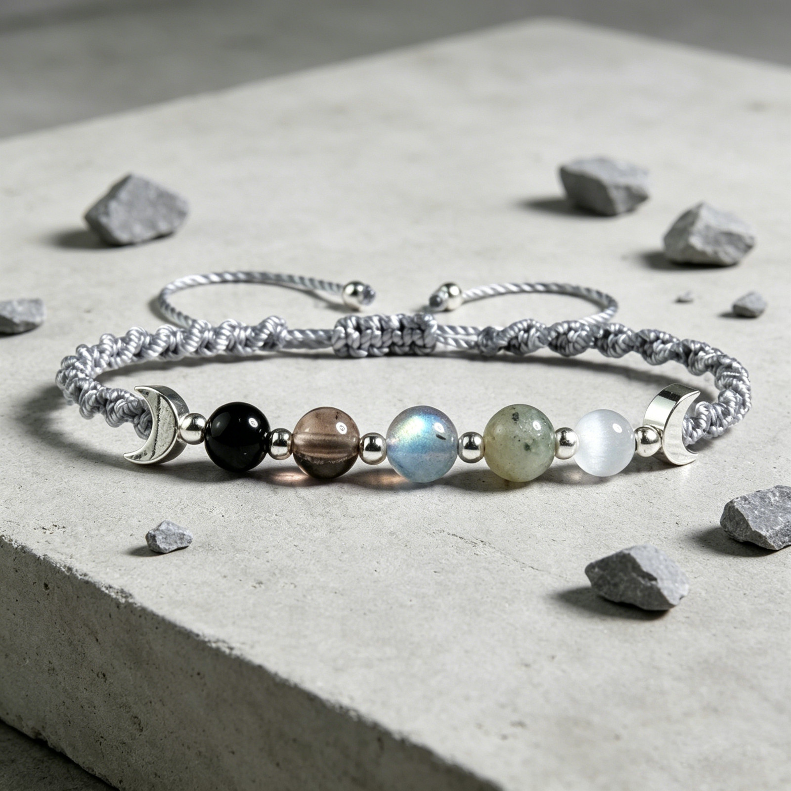 Moon Phase Crystal Bracelet Adjustable Woven Cord Healing Protection Jewelry