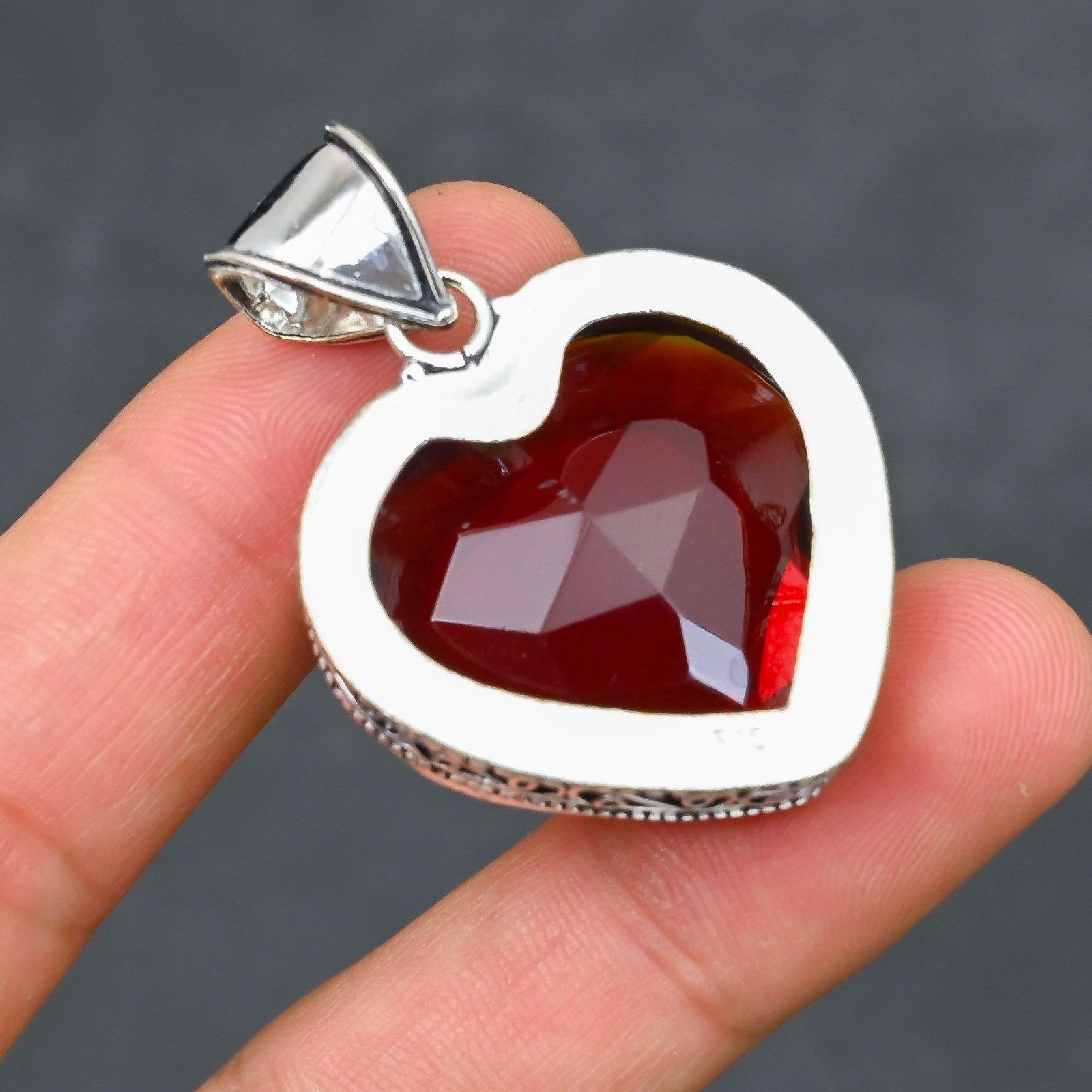 Red Garnet Gemstone 925 Sterling Silver Pendant Heart Handmade Jewelry Gift For
