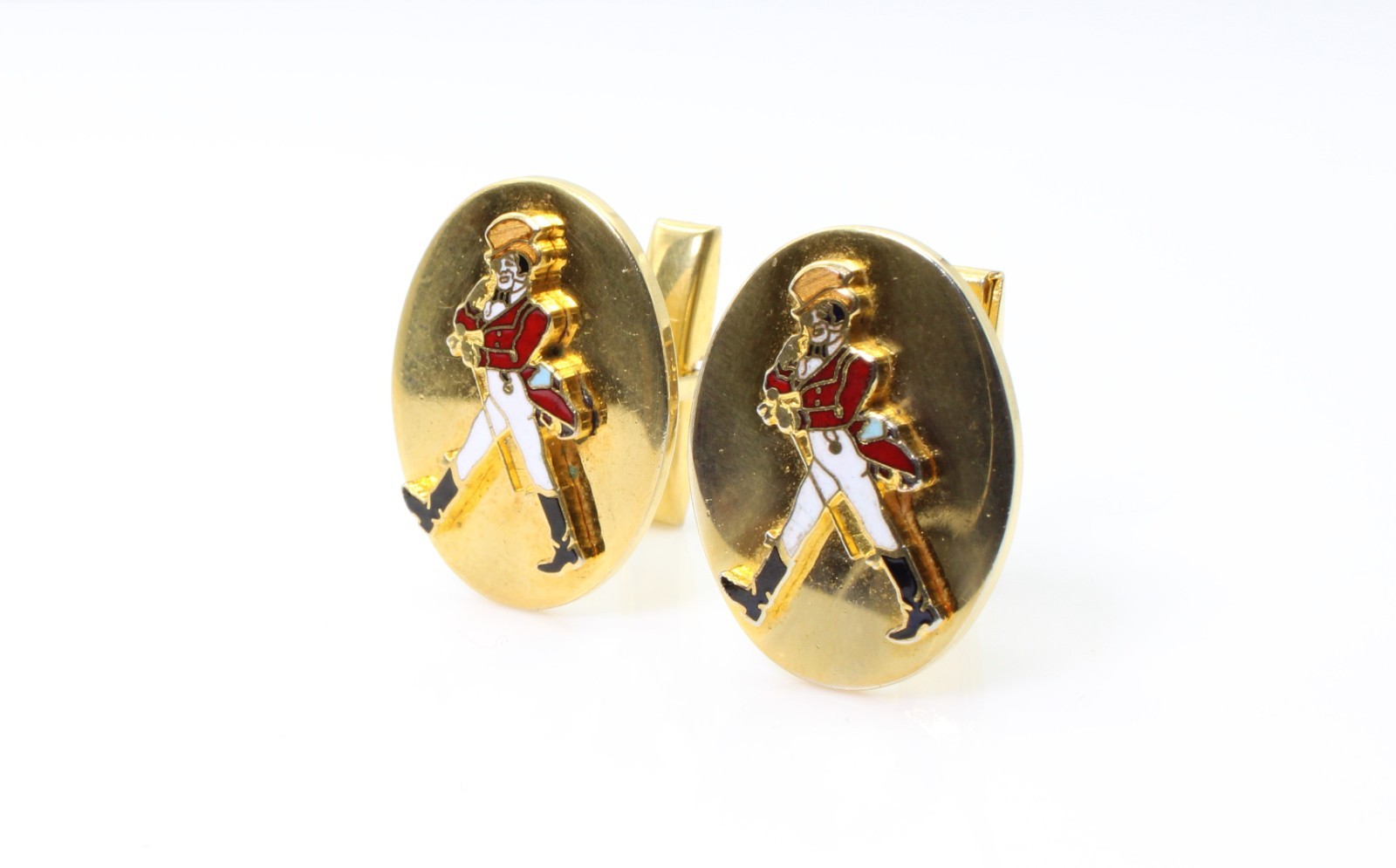 Vintage Kinney Co. Prov. RI Johnnie Walker Red Label Enamel Cufflinks Gold Tone