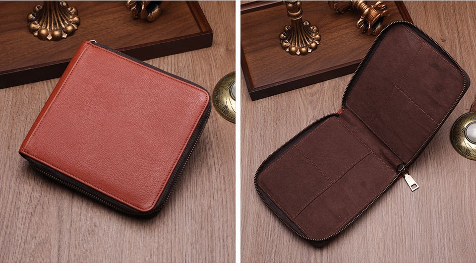 Luxe Brown Cowhide Genuine Leather Watch Organiser Travel Watch Storage Bag Box