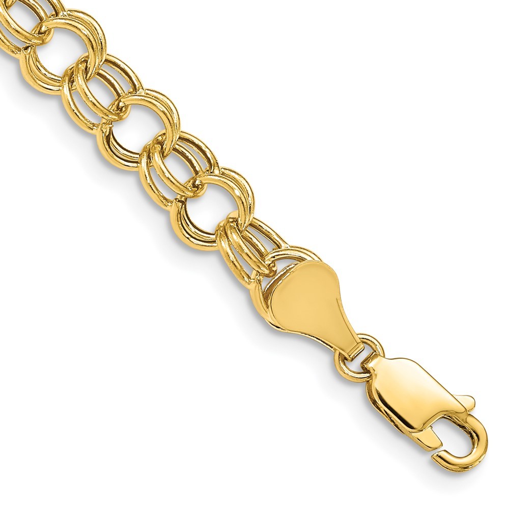14k Yellow Gold 6mm Hollow Double Link Fancy Charm Bracelet 7″