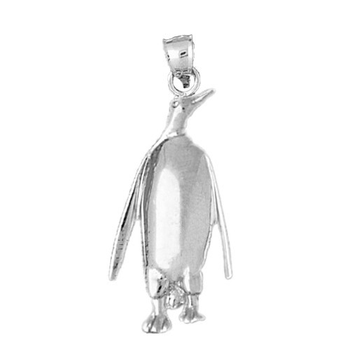 Rhodium Plated 925 Sterling Silver 30MM Penguin Pendant