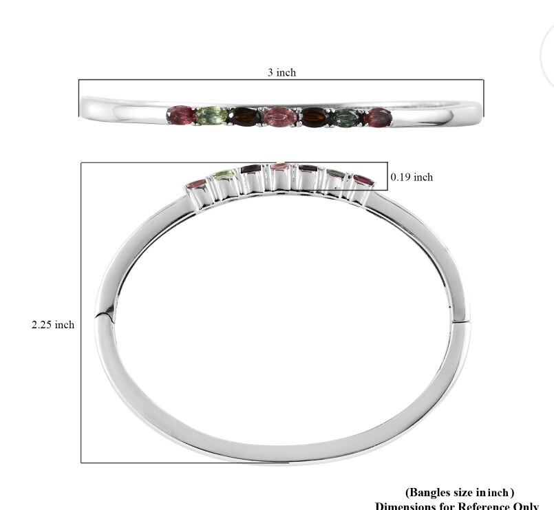 Multi Tourmaline Hinged Bangle Bracelet In Stainless Steel 6.50 Inches 1.60ctw
