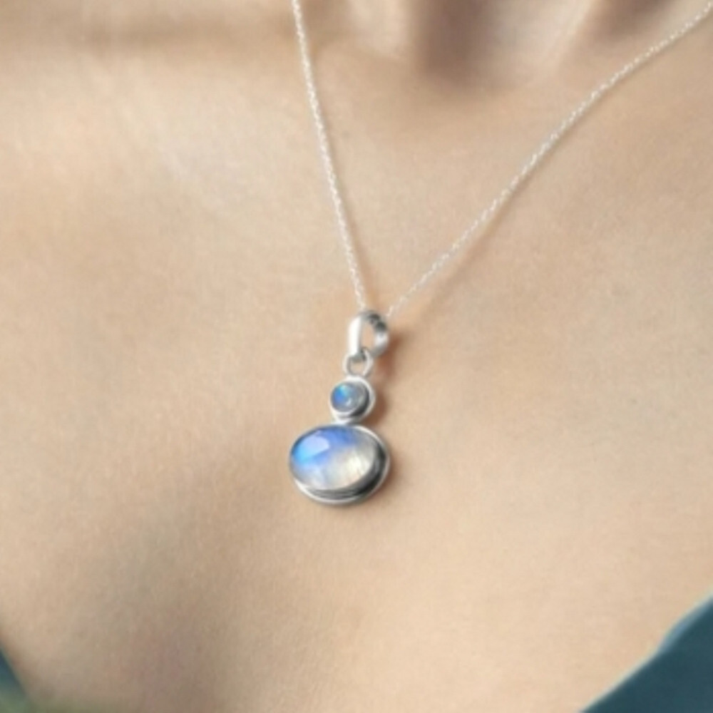 Natural Moonstone Gemstone 925 Sterling Silver Handmade Pandant Gift E-549