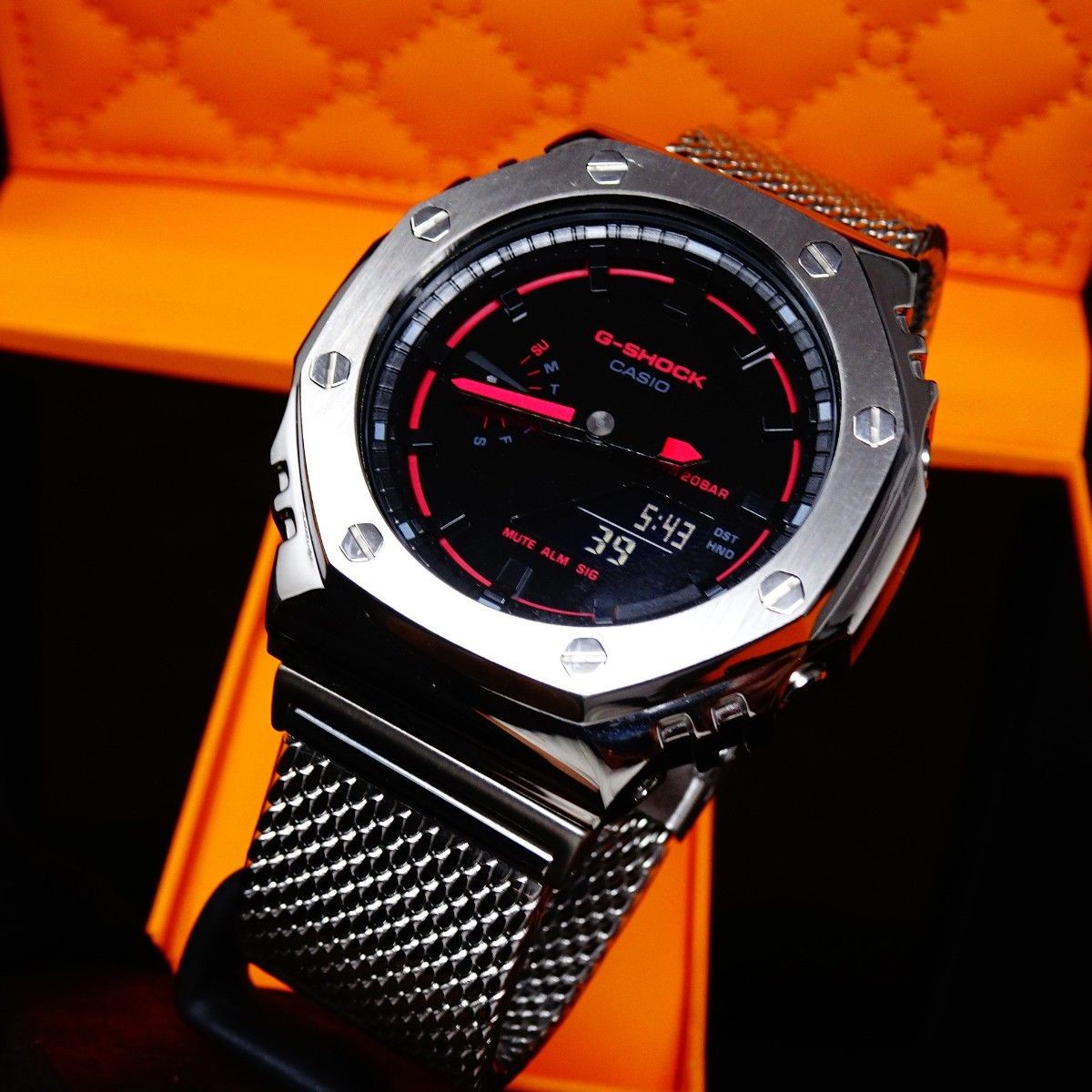 Brand New G SHOCK Custom Watch Includes GA2100k Body Stainless Silver Bezel Shar