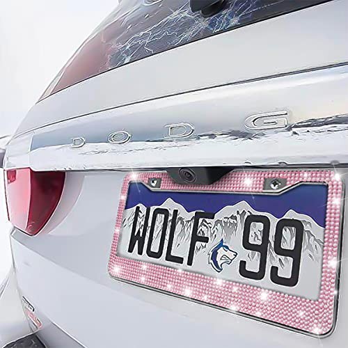 Bling Car License Plate Frame, Handcrafted Crystal Stainless Steel, 1PCS Pink