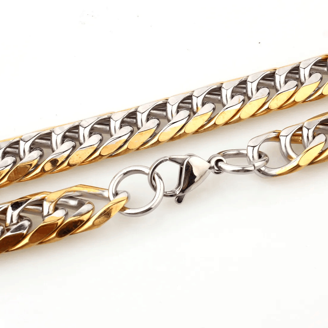 13mm Silver & Gold Tone Stainless Steel Cuban Link Chain Necklace for Men Women