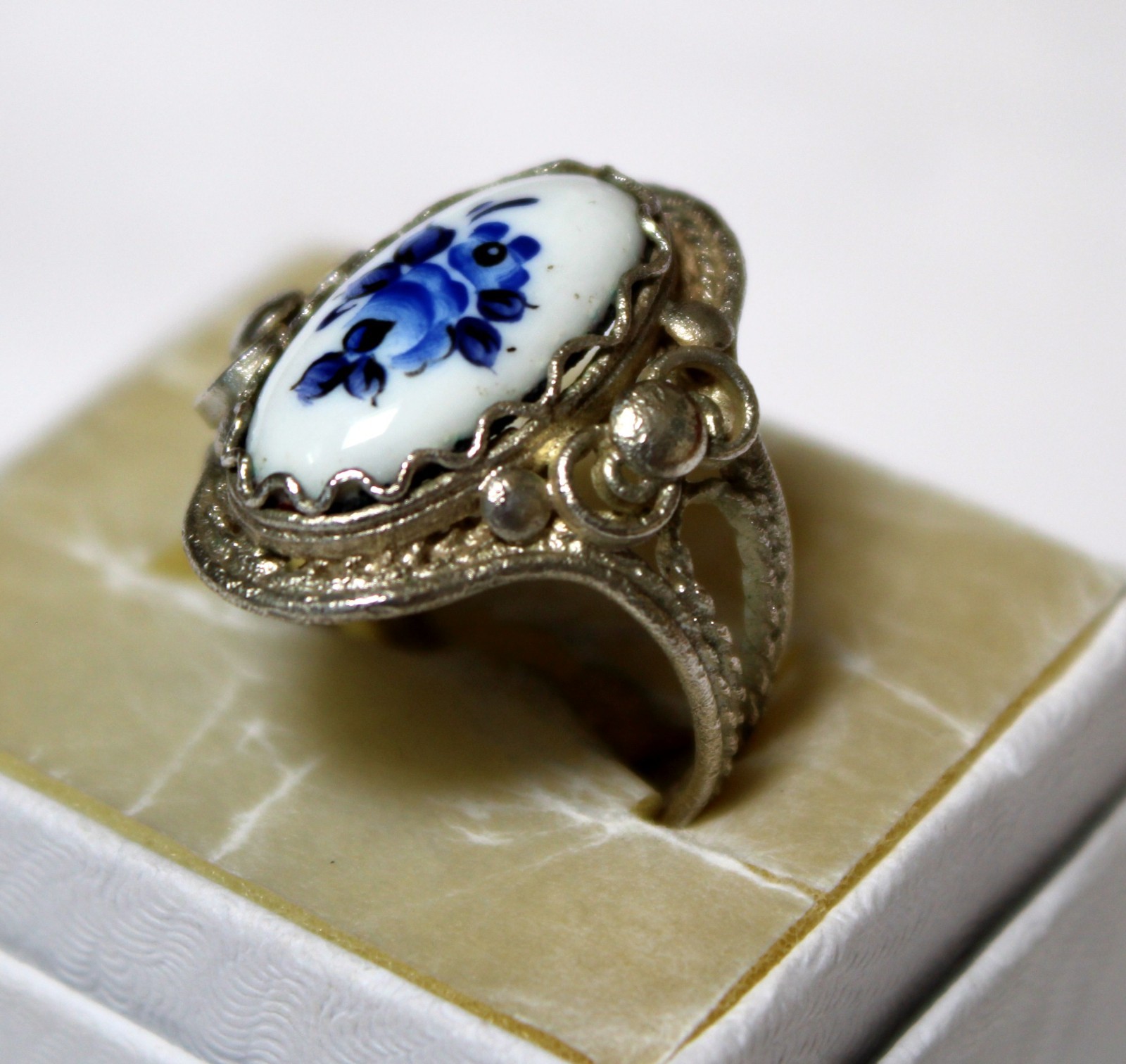 Vintage Russian Hand Painted Enamel Rings 3 Variation Finift Technique #94,96,97