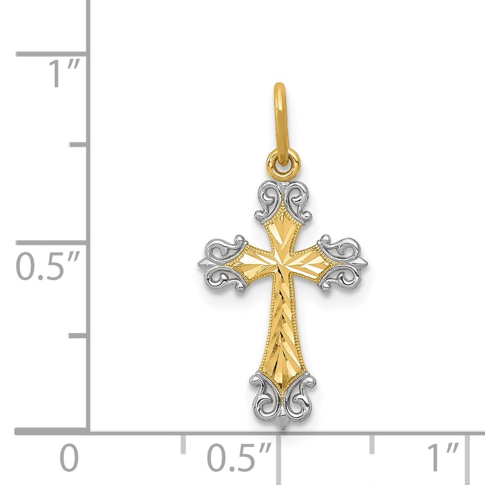 14k Two-tone Gold Cross Charm Pendant for Women 0.39gm L-0.91 in, W-0.44 in