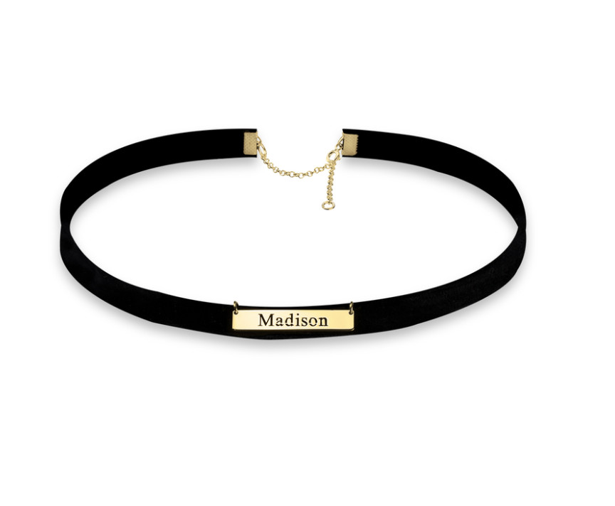 BLACK VELVET CHOKER WITH CUSTOM NAME: STERLING SILVER AND 24K GOLD