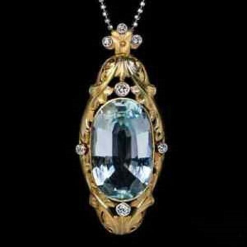 3Ct Oval Cut Aquamarine Antique Pendant 14k Yellow Gold Over Free Chain