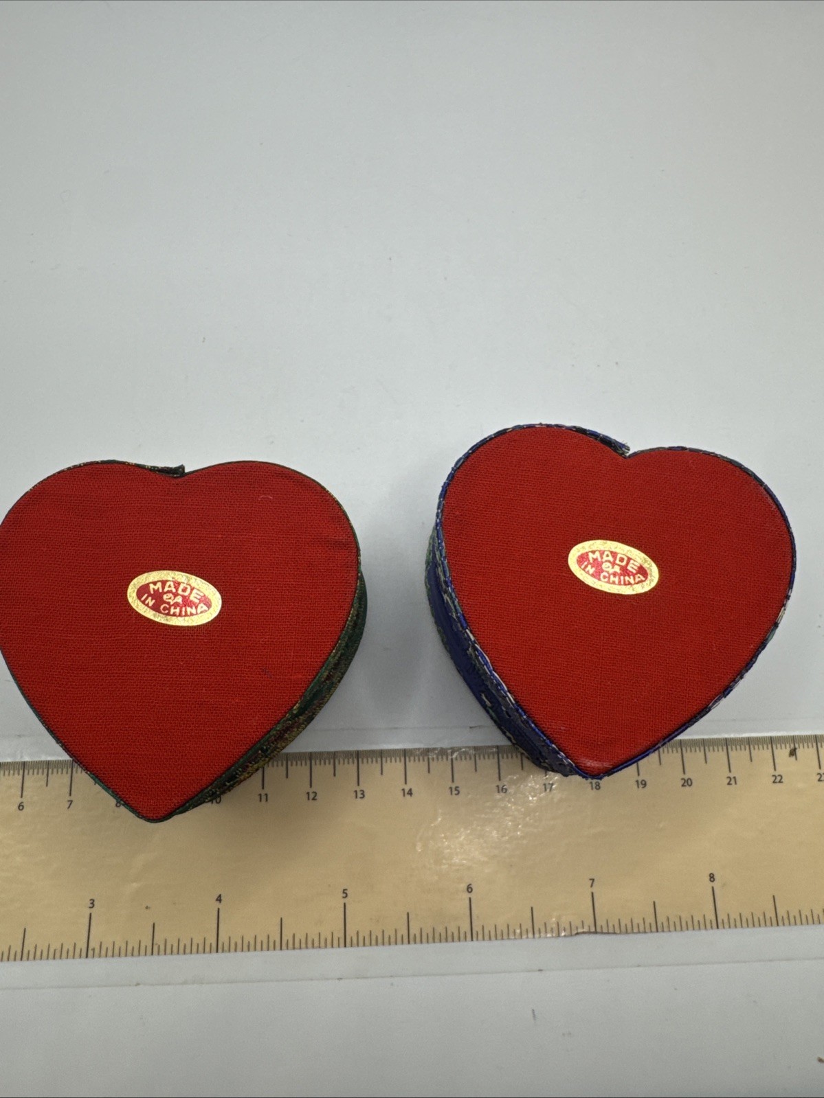 Set Of 2 Asian Ring Jewelry Box Compact Fabric Floral Portable – Heart Shaped
