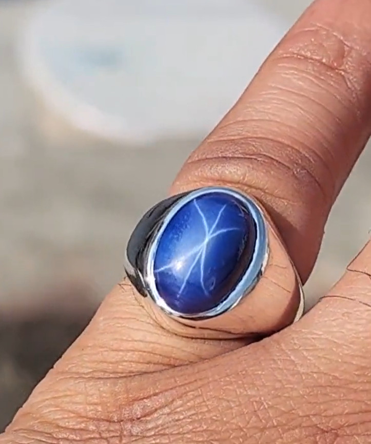 Genuine Blue Lindy Star Sapphire Men’s Ring White Brass Ring Gift Ring For Boys