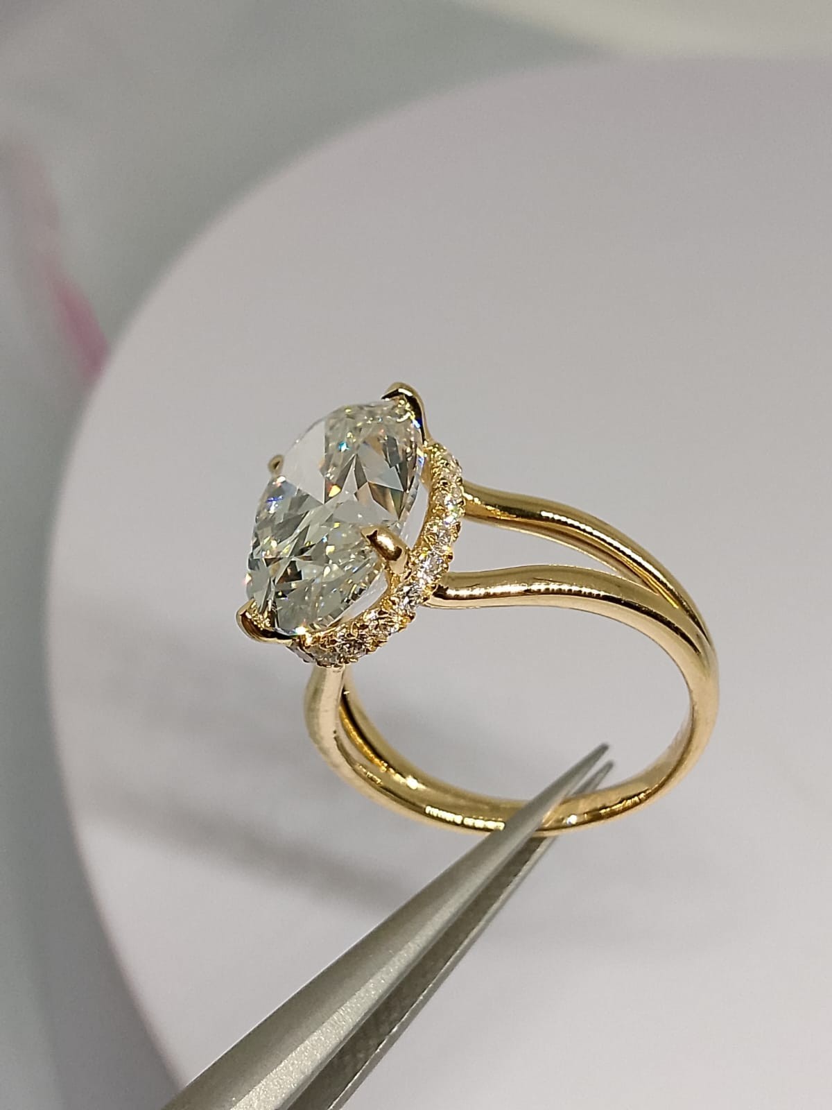 IGI 5 Ct Oval Cut Lab Grown Diamond Split Shank Hidden Halo Ring 14K Yellow Gold