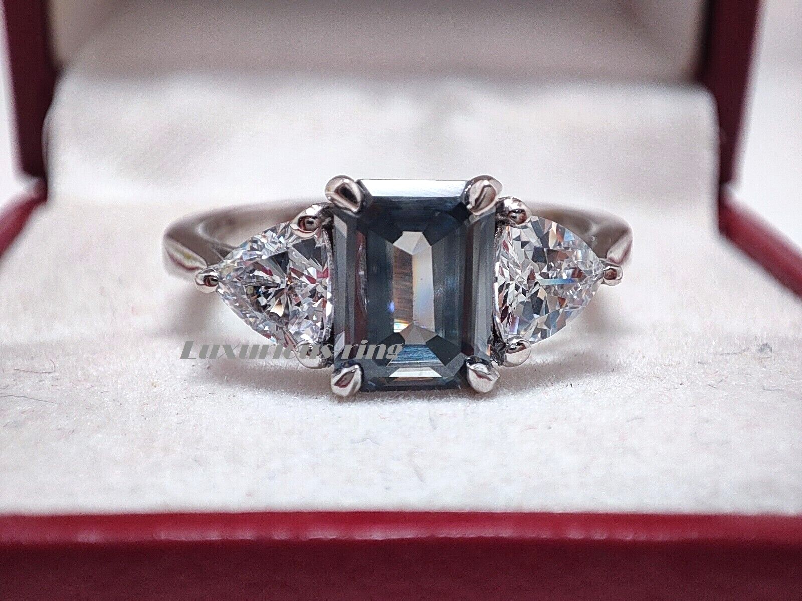 925 Starling Silver Ring, 8×6 mm Gray Emerald Cut Moissanite Anniversary Gift