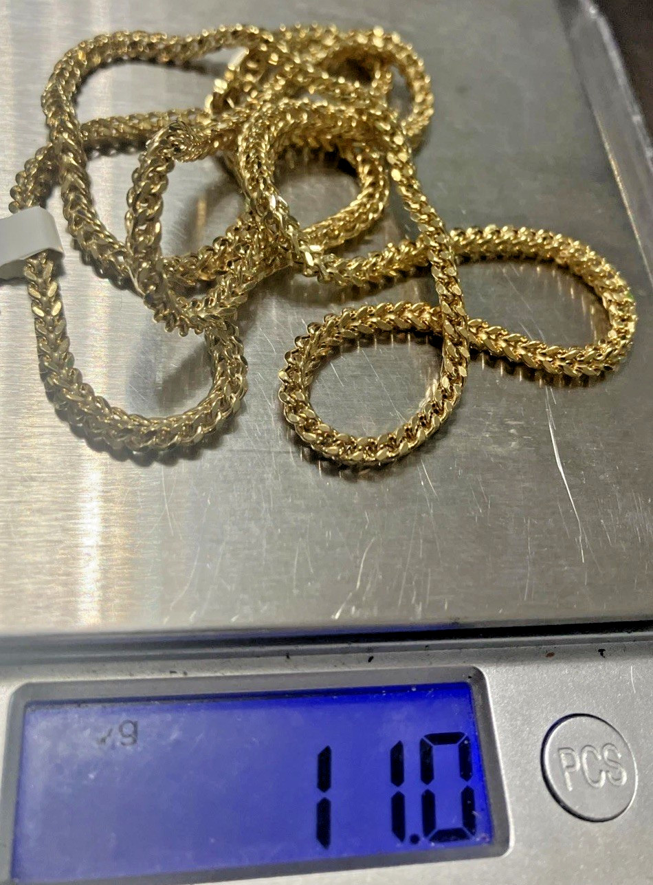10k Franco Real Gold Semi-Solid/Hollow Chain 11grams 26” 3×2.5mm Starz Brand NWT