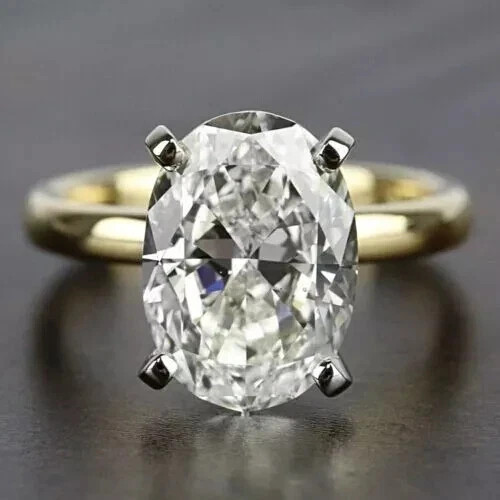 Oval Cut 4.50 Ct White Moissanite Solitaire Wedding Ring 14K Yellow Gold FN