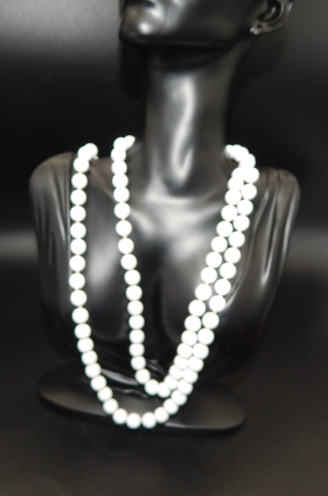 Rope Length 56″ White Faux Round Pearls Beaded Necklace Cleaned