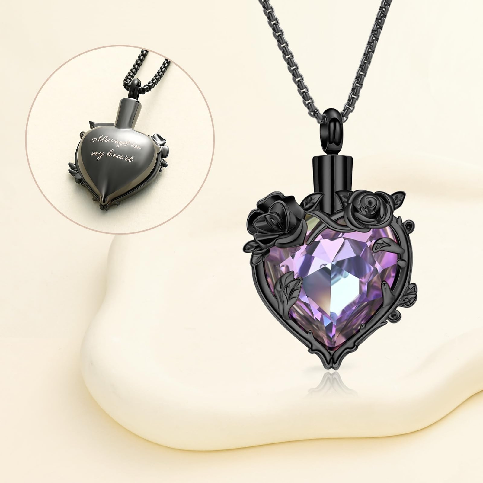 Rose Flower Cremation Urn Necklace for Ashes Heart Crystal Memorial Jewelry f…