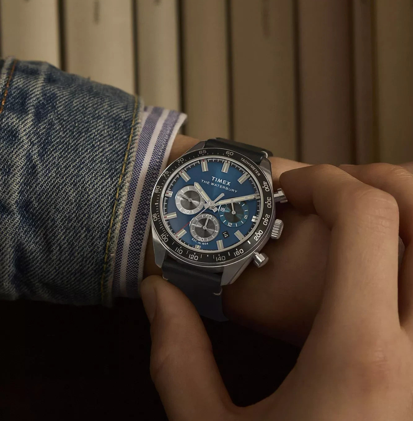 Timex Waterbury Traditional Chronograph Blue Dial Leather Men’s Watch TW2Y18600
