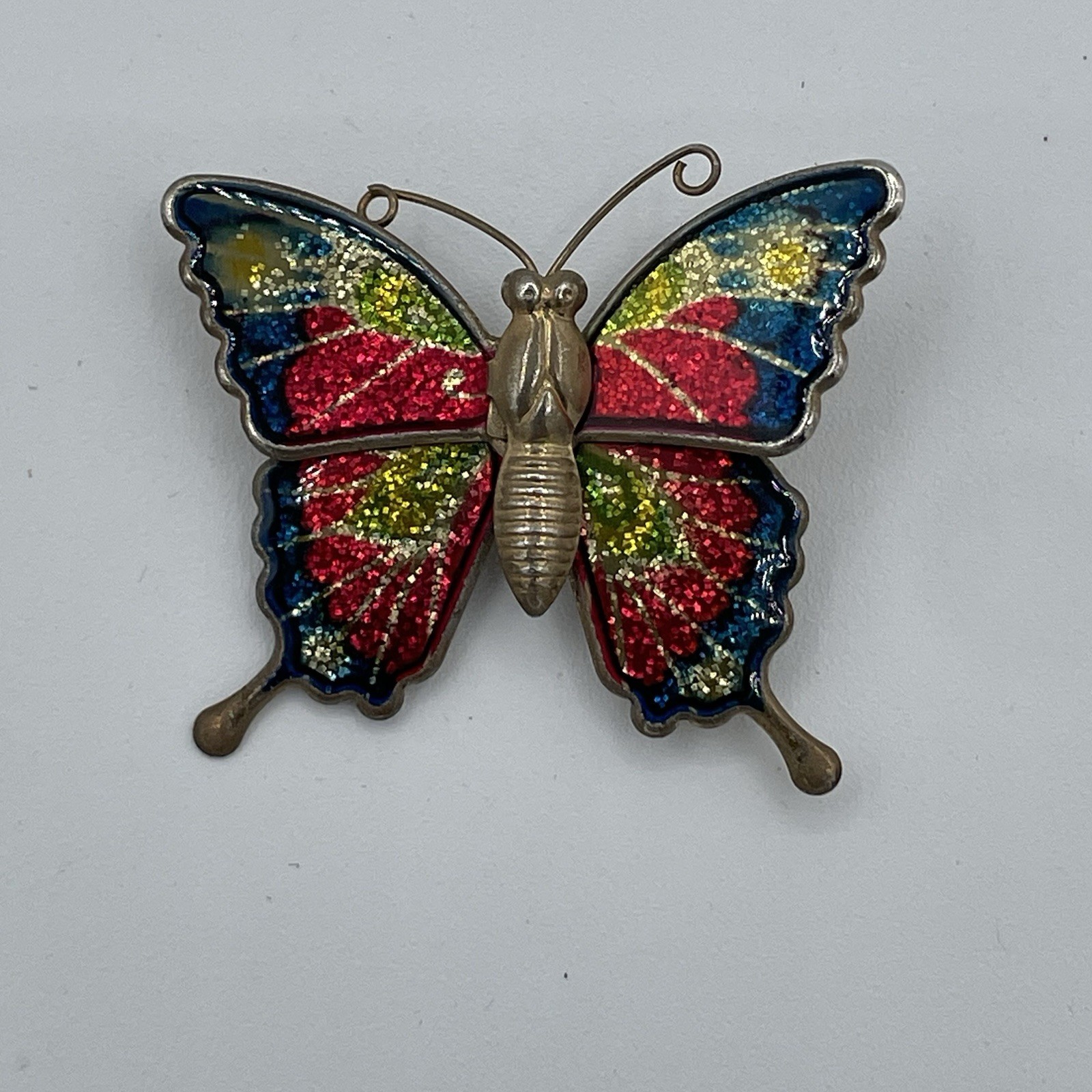 VTG Butterfly Brooch Pink Purple Glitter Enamel Gold Tone Pin 1.25×1.25 inch