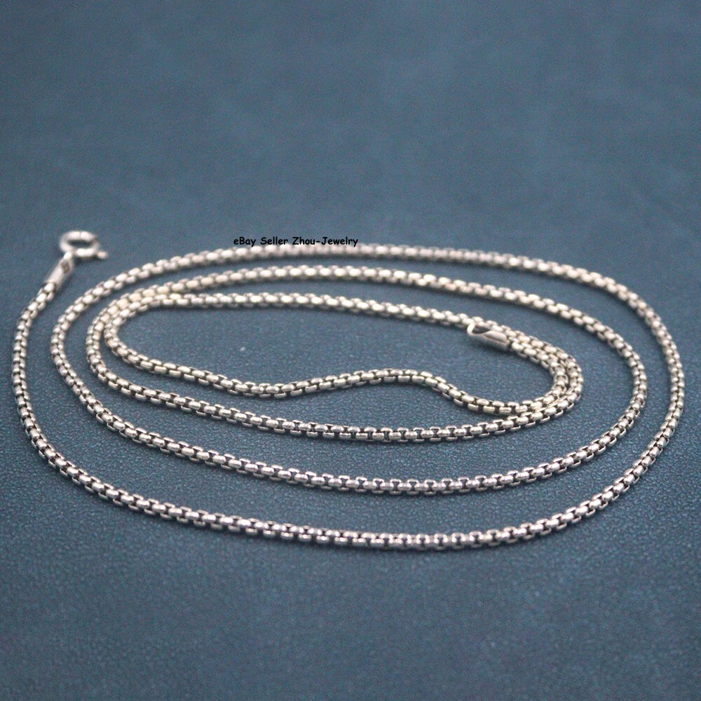 Real S925 Sterling Silver Chain 2mm Lucky Square Box Link Necklace 13-14g 27.5in