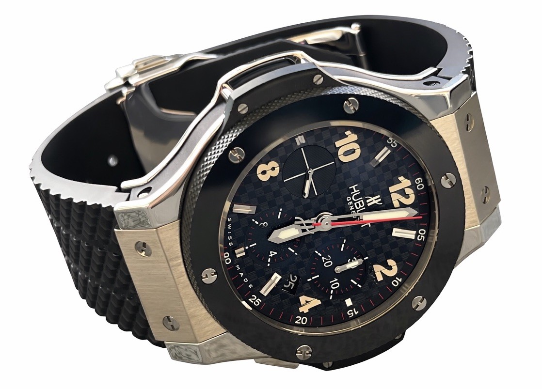 HUBLOT BIG BANG 44MM CARBON FIBER DIAL CERAMIC BEZEL 301.SB.131.RX RUBBER STRAP