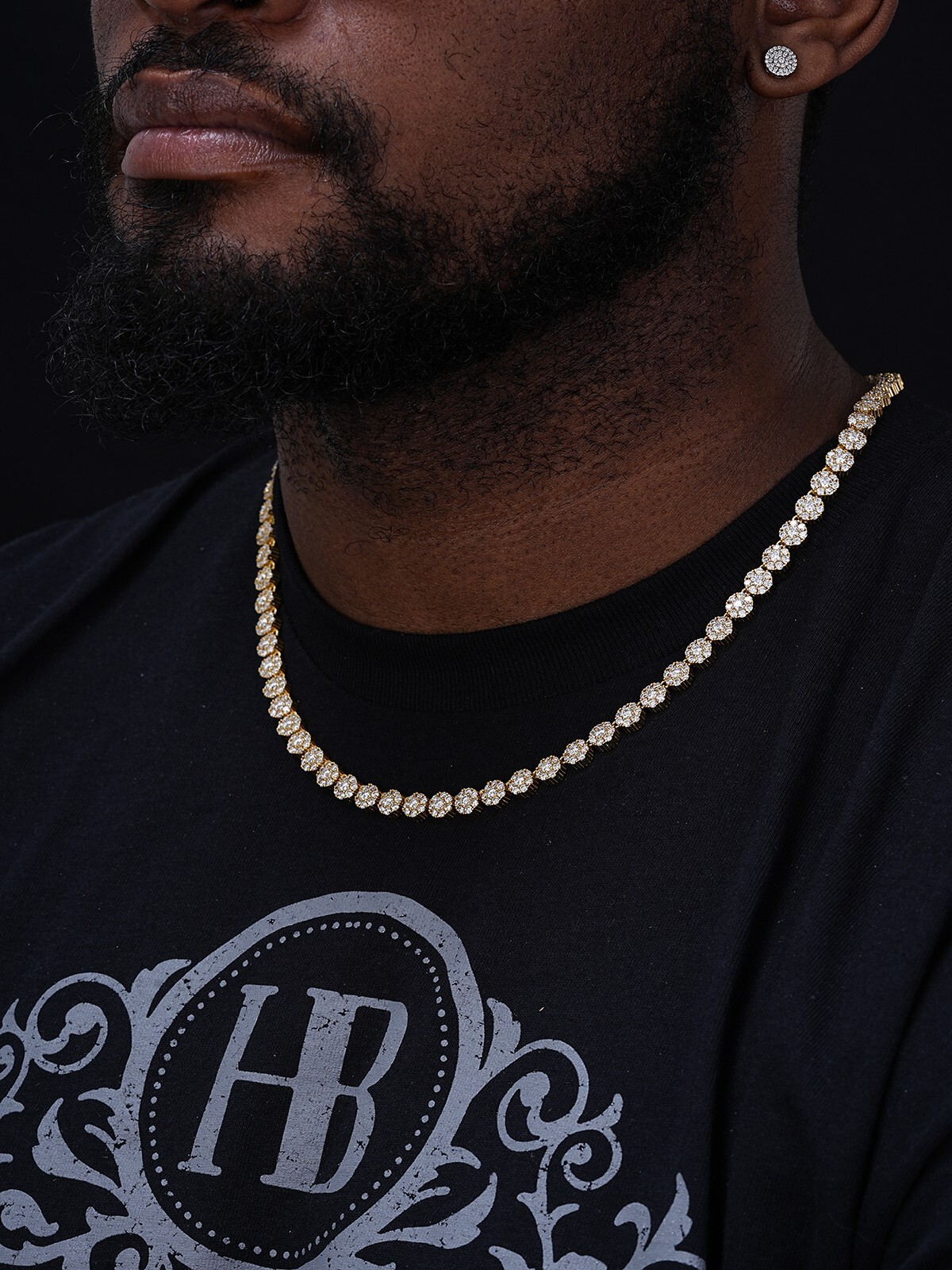 14k Gold Plated Silver Real MOISSANITE Hip Hop Cluster Tennis Chain Necklace
