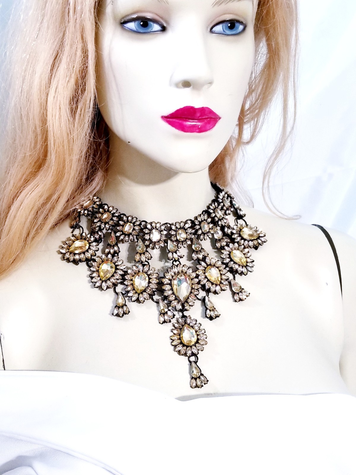 Topaz Statement Choker Rhinestone Necklace Bridal Prom Pageant Gothic
