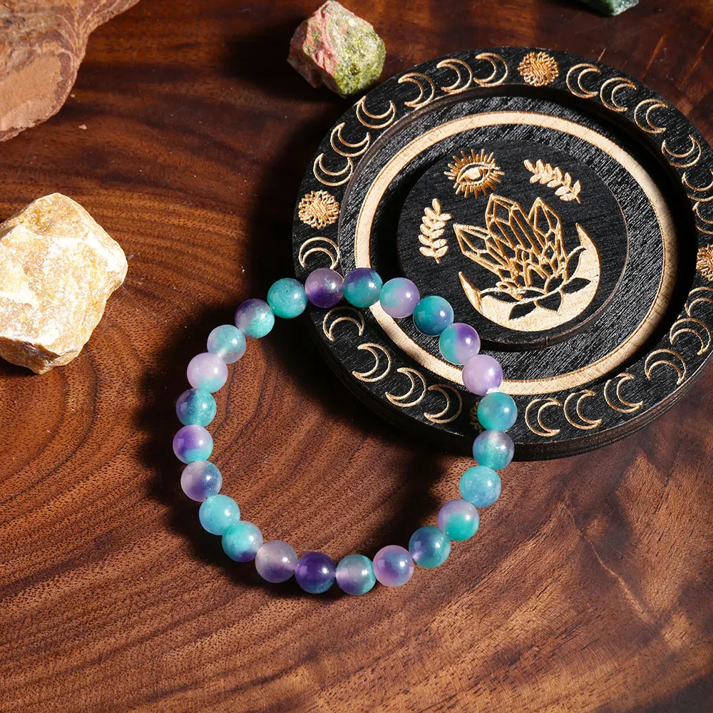 Blue Bohemian Fluorite Beaded Bracelet Elastic Adjustable Gift for Men Women