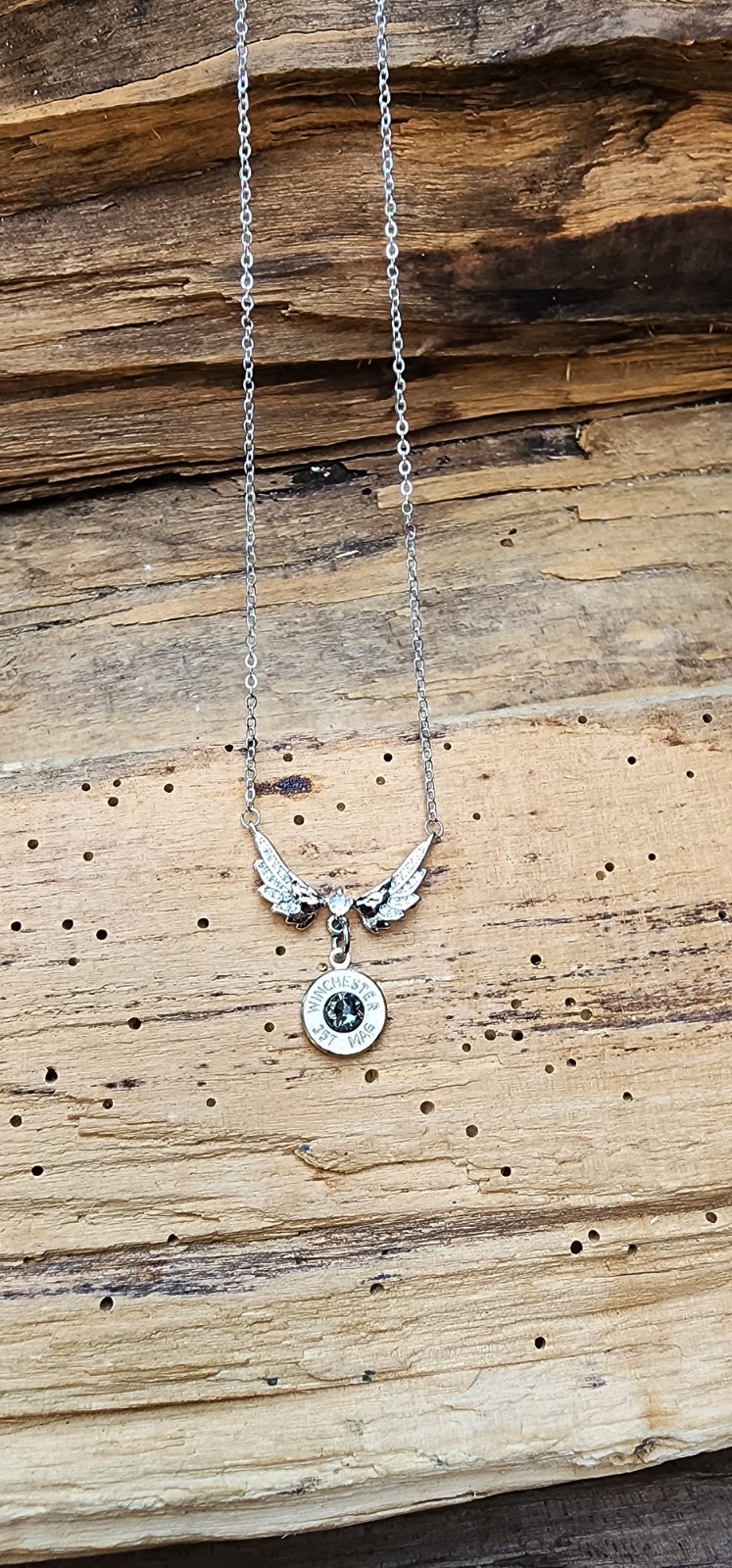 Sterling Wing Necklace with Bullet Charm. Optional Crystal.