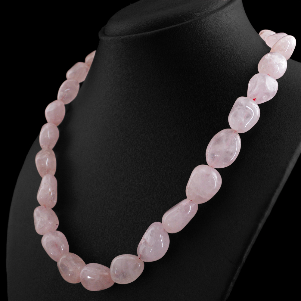 592.50 CTS NATURAL PINK ROSE QUARTZ UNTREATED BEADS HAND MADE NECKLACE (RS)