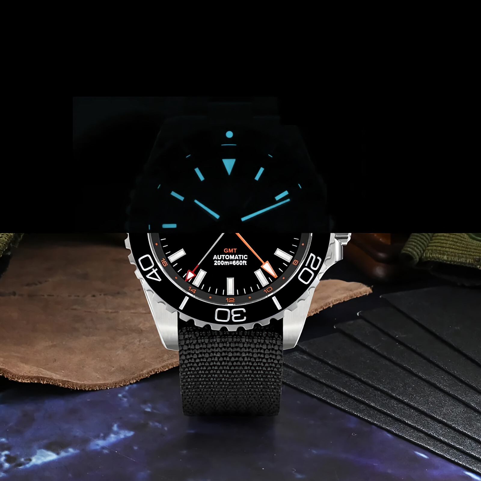 SAN MARTIN SN0136-G GMT Automatic Enamel Dial Stainless Steel 39mm Diver Watch
